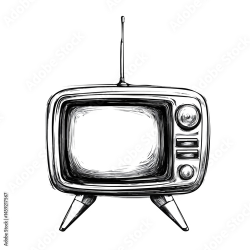 Black and white TV symbol, perfect for tattoos, vectors, logos, isolated on a white background.