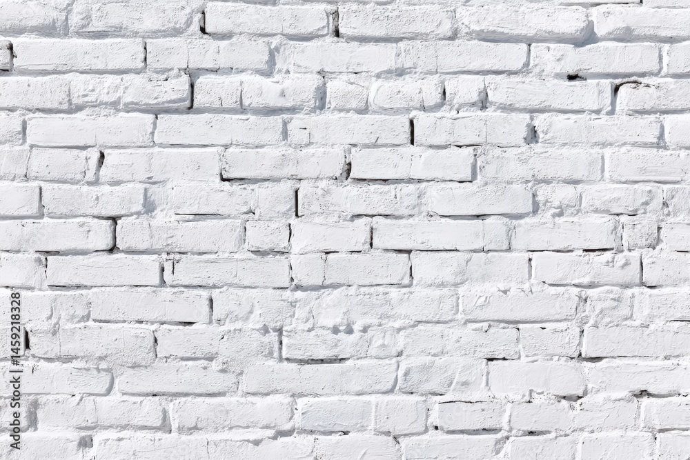 Fototapeta premium A white-painted brick wall with a rough, textured surface and visible mortar lines.