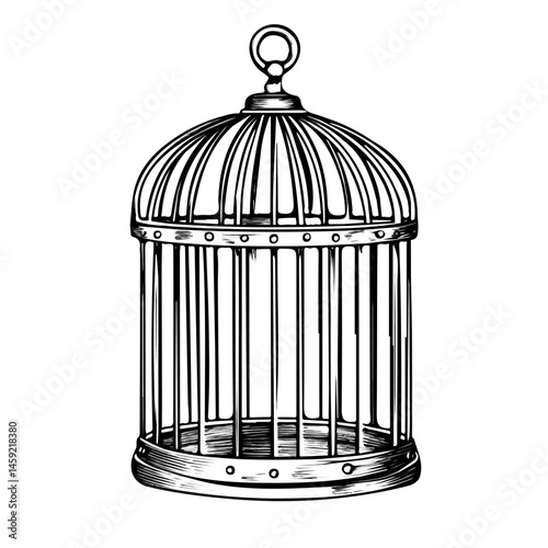 Black and white Unlocked Cage symbol, perfect for tattoos, vectors, logos, isolated on a white background.