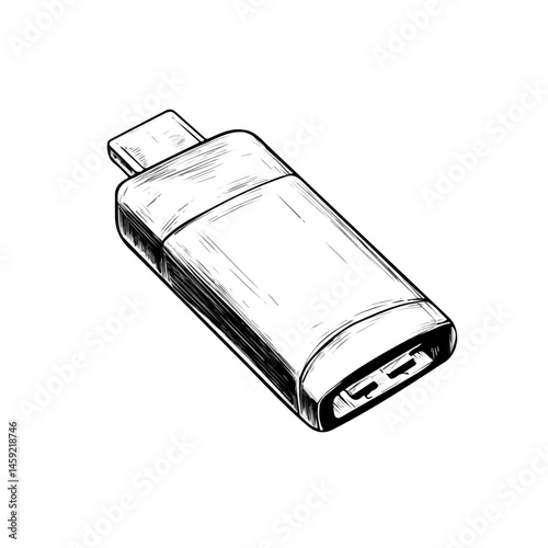 USB Flash Drive symbol - minimalist black and white vector art - perfect for tattoos, logos - isolated on white