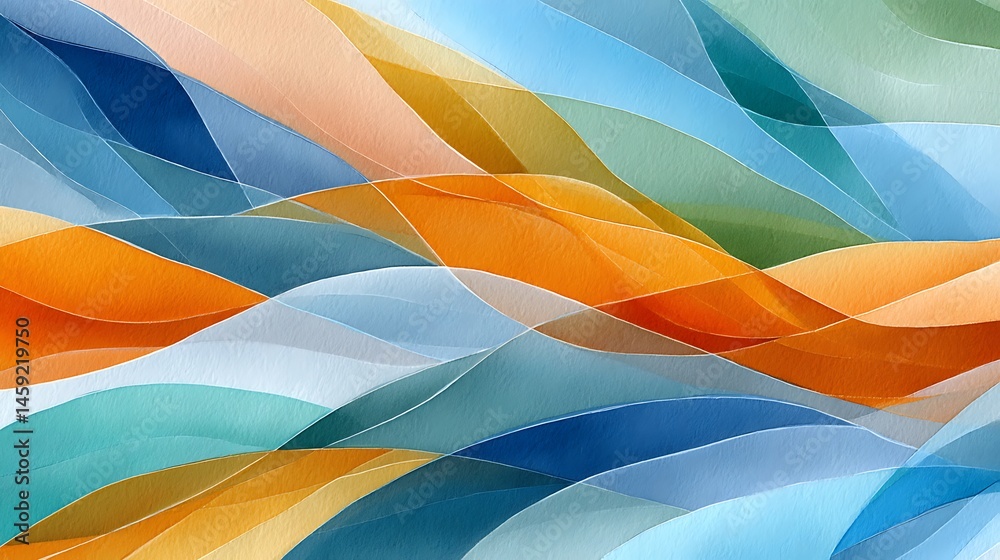 Obraz premium Abstract Watercolor Painting Flowing Hues of Blue Orange and Teal in a Modern Art Design