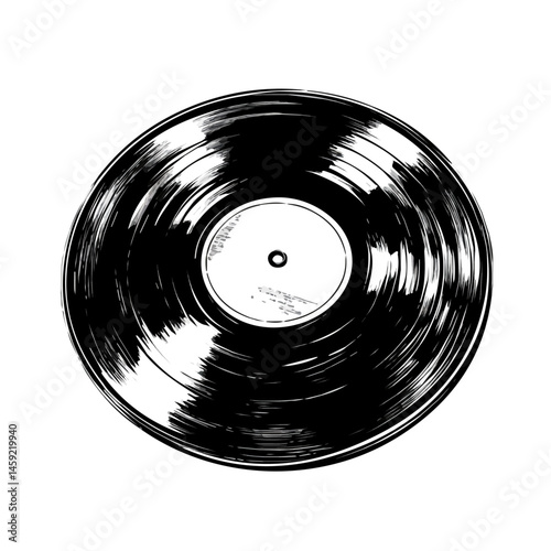 Vinyl Record symbol - black and white & minimalist design for tattoos, logos, vectors - isolated on white background.