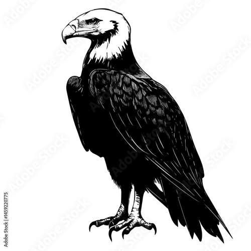 Black and white Vulture symbol, perfect for tattoos, vectors, logos, isolated on a white background.