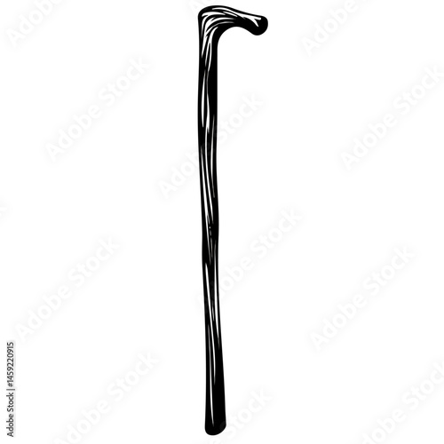 Black and white Walking Stick symbol, perfect for tattoos, vectors, logos, isolated on a white background.