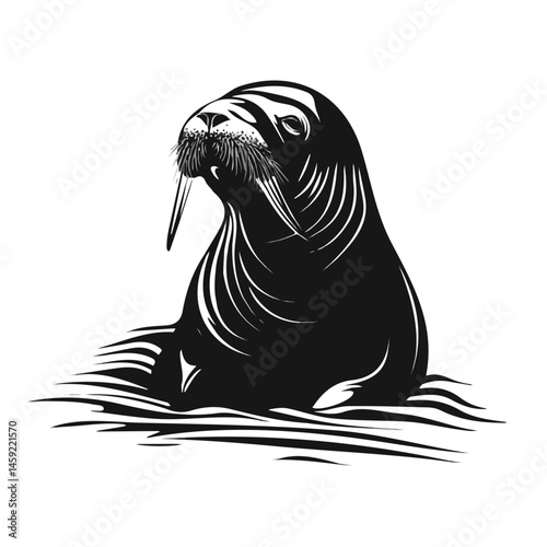 Walrus symbol - black and white design for tattoos, logos and vectors - isolated on white