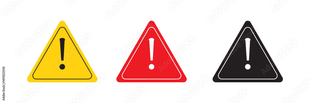 Danger warning icon set. Exclamation sign. Danger warning icon set. Exclamation sign.