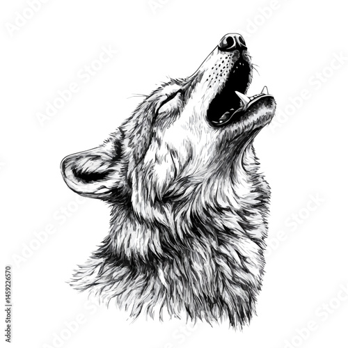 Black and white Wolf Howling symbol, perfect for tattoos, vectors, logos, isolated on a white background.