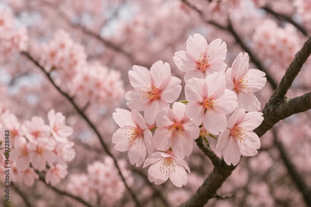 Fototapeta premium Serene pink cherry blossoms bloom.