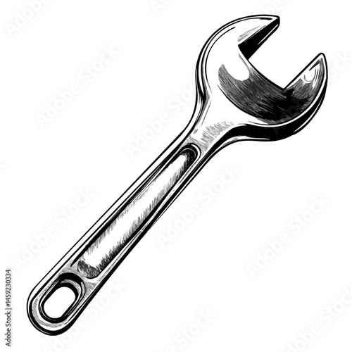 Wrench symbol - black and white & minimalist design for tattoos, logos, vectors - isolated on white background.