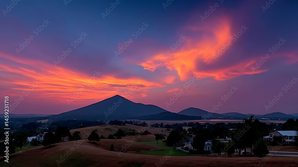 Obraz premium Fiery Sunset over Mountain Vista with Georgia Hills.