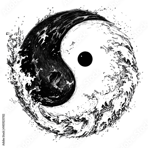 Yin-yang symbol - minimalist black and white vector art - perfect for tattoos, logos - isolated on white