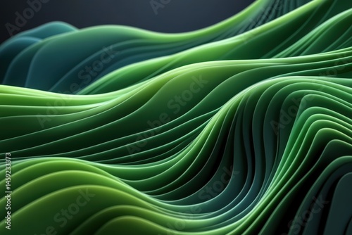 Abstract green waves cascade across the frame in a smooth, layered pattern. Use this graphic for presentations, websites, or creative design projects.