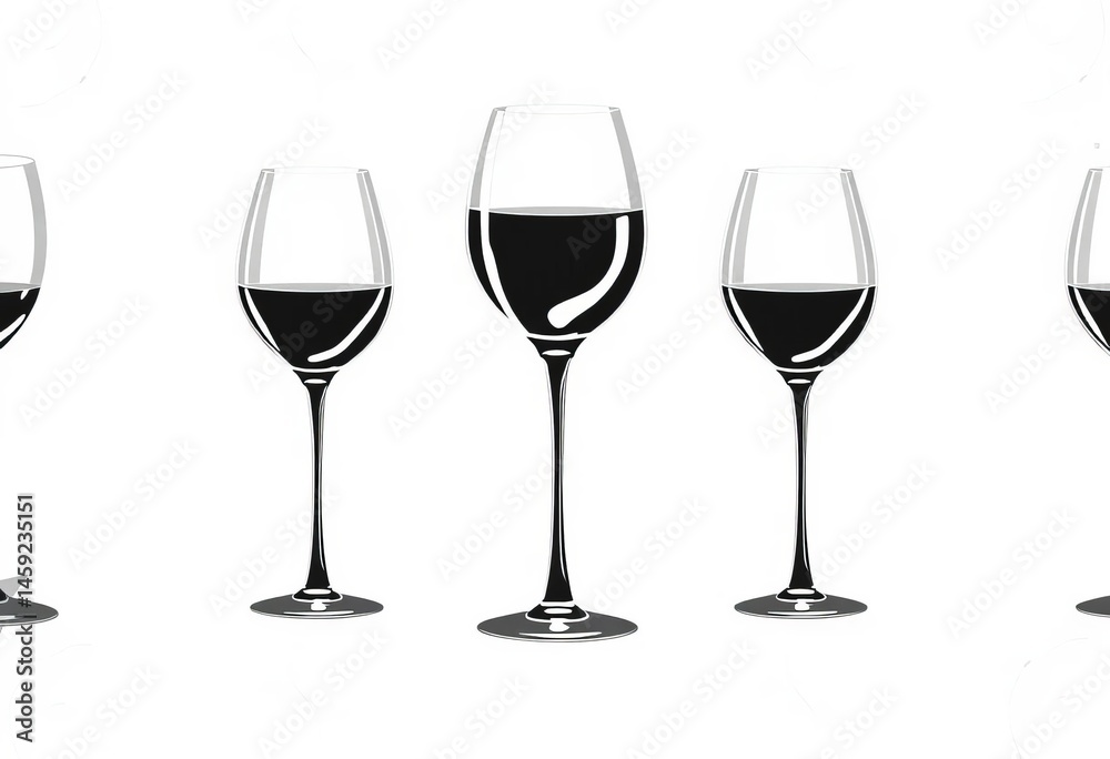 Elegant monochrome wine glass pattern; continuous line art , monochrome, retro Elegant monochrome wine glass pattern; continuous line art , monochrome, retro