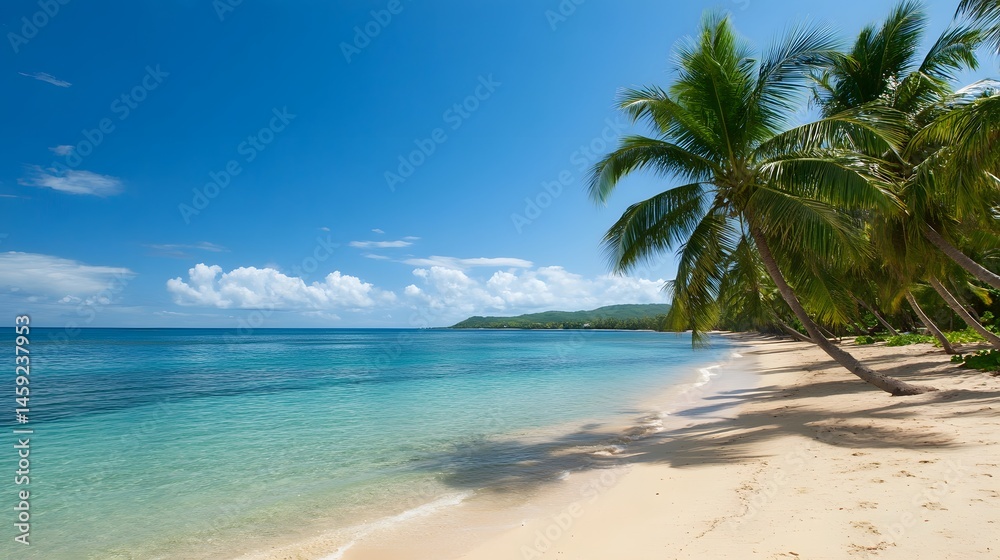 Obraz premium Lush palm trees casting shadows on a tranquil tropical beach