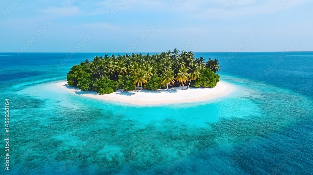 Fototapeta premium Idyllic tropical island with clear turquoise waters and palm trees
