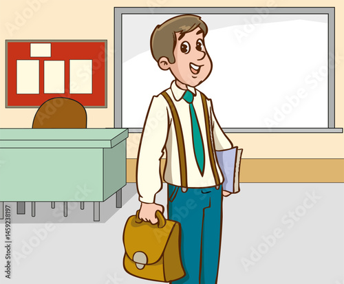 vector illustration of a young teacher. teacher in the classroom image