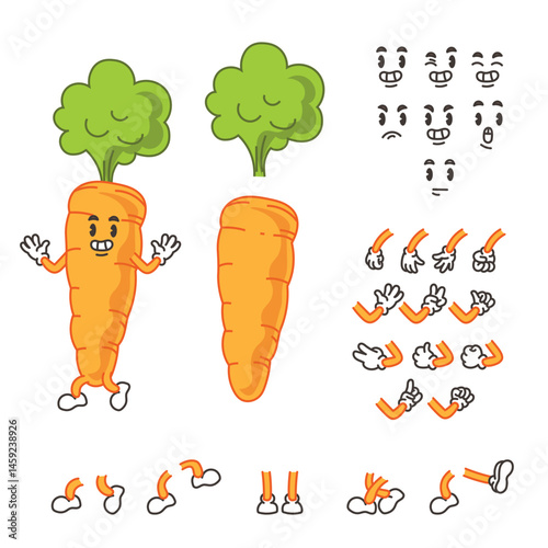 Hand drawn Carrot Mascot with Emotions and Limbs – Vector Character Set