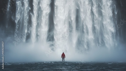 Wallpaper Mural A person standing under a waterfall, with water cascading around them and mist in the air Torontodigital.ca