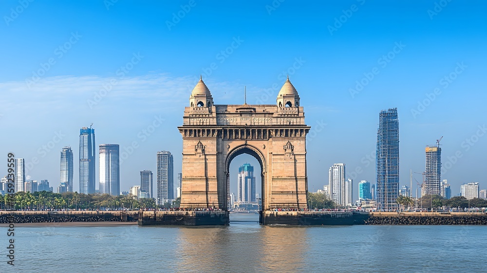 Naklejka premium Cityscape view of a historical archway monument.