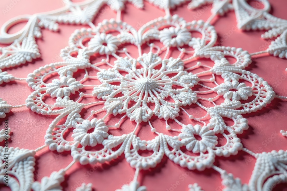 Obraz premium Intricate floral pattern lace doily, delicate texture , wedding, fabric