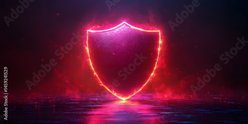 Glowing shield emblem with radiant background in futuristic security concept