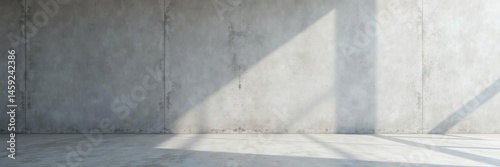 Empty room with a blank gray wall and polished concrete floor, gray, polished, empty