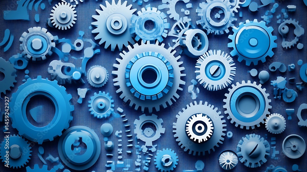 Interlocking gears and cogs, complex mechanism Interlocking gears and cogs, complex mechanism