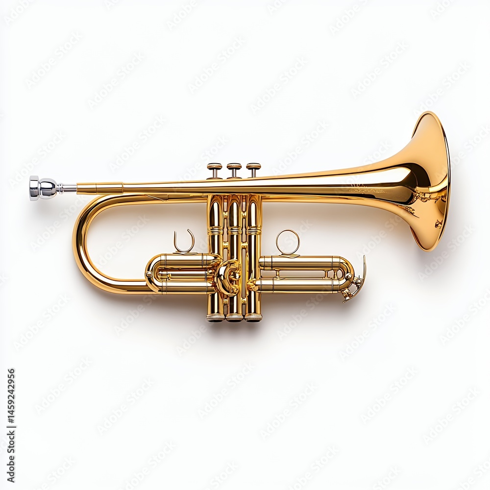 Obraz premium Polished Golden Trumpet on White Background