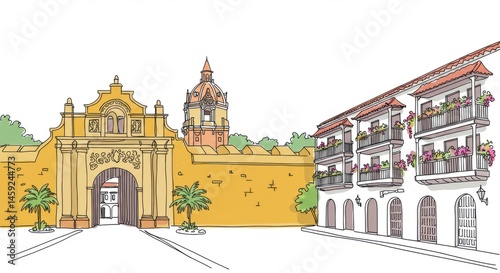 Cartagena's Walled City: Gates, Colonial Balconies, and Floral Decorations