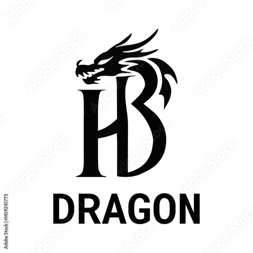 dragon logo letter HB, black and white