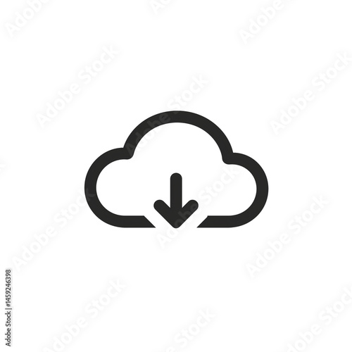 Download icon,cloud with down arrow,PNG,clipart,transparent background,simple design,flat style.