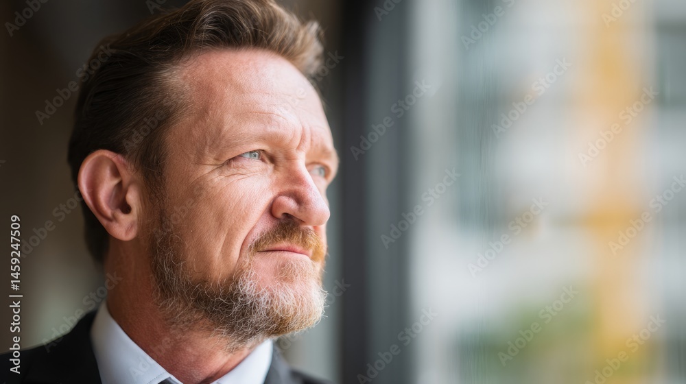 Fototapeta premium Confident businessman in a professional setting, exuding leadership and determination. 