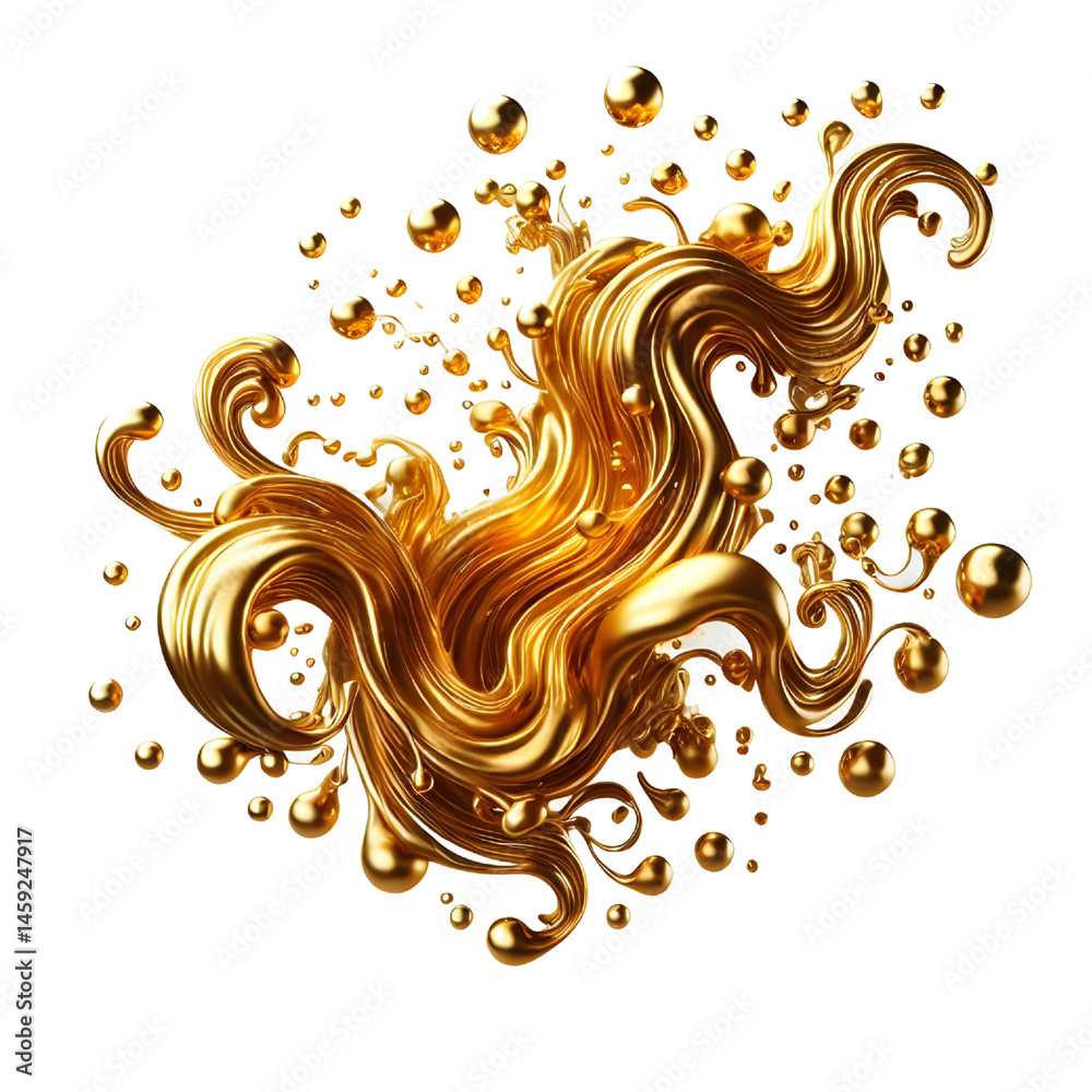Golden liquid stream isolated on white background