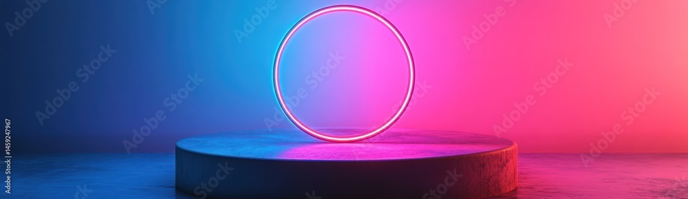 Obraz premium Neon circle on a podium (1)