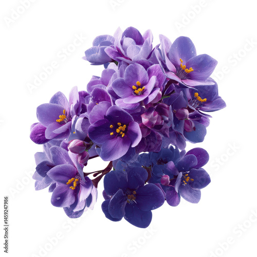 Vibrant Purple African Violet Flower Cluster on White Transparent background