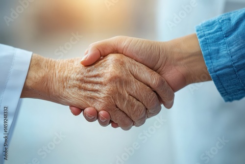 Doctor holding hand of elderly patient providing comfort and reassurance