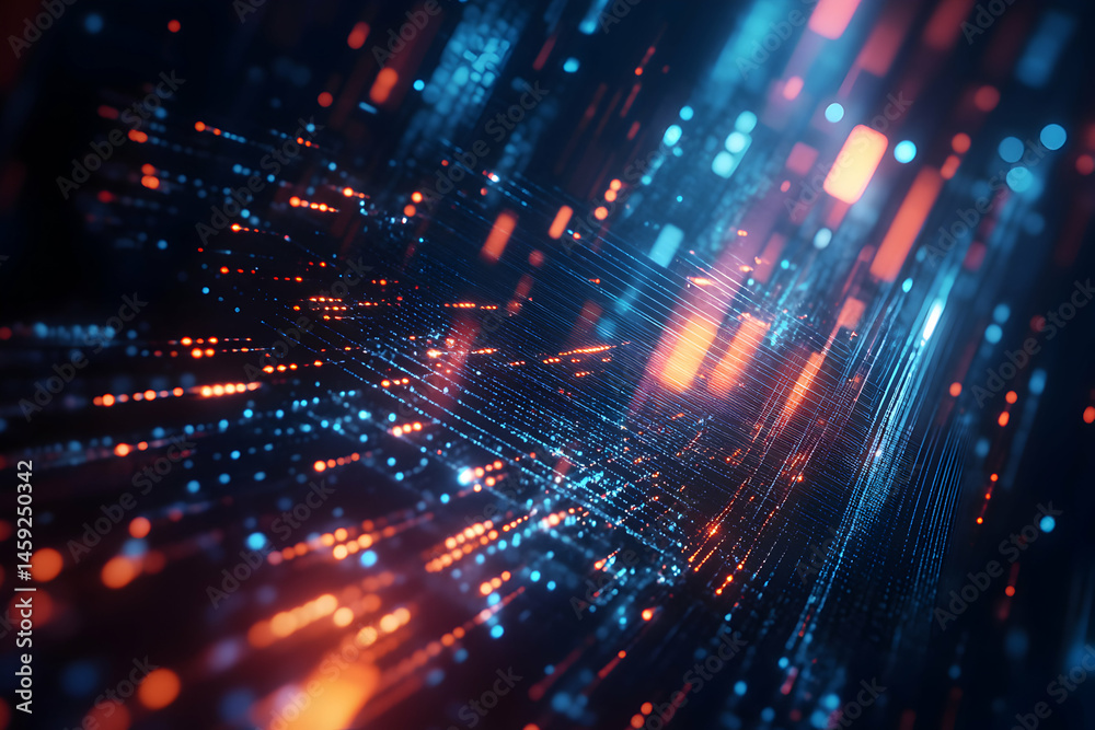 Abstract Data Visualization Glowing Lines and Dots in Dark Space Abstract Data Visualization Glowing Lines and Dots in Dark Space