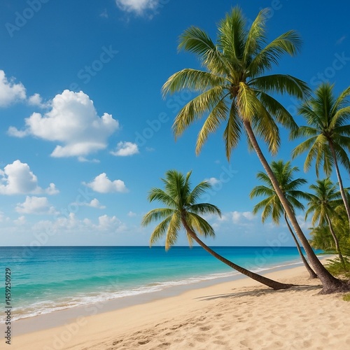 Stunning Tropical Beach with Palm Trees and Crystal Blue Water.