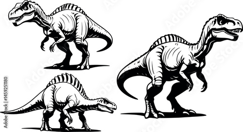 A group of dinosaurs with different poses