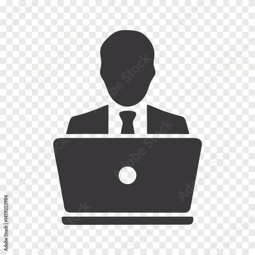 Man working on laptop flat icon.