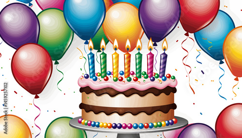 Colorful Birthday Cake with Balloons_Celebrate with Joy_Delicious Cake and Festive Balloons_Perfect for Birthday Celebrations_Happy Birthday Cake and Balloons_Party Time