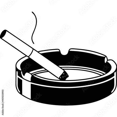 Cigarette in an ashtray with smoke rising  