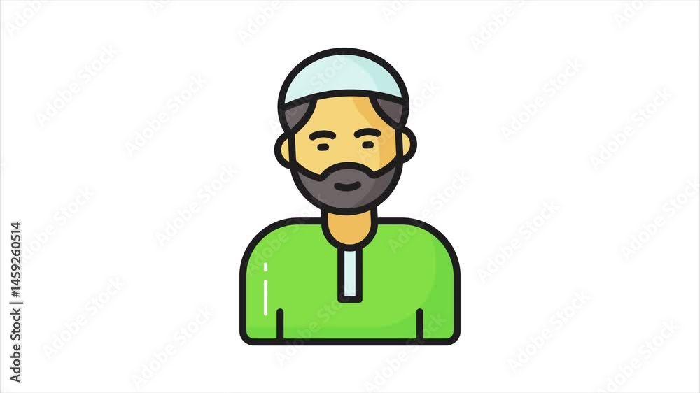 Cap on bearded man head showing icon animation of muslim man. editable vector animation Cap on bearded man head showing icon animation of muslim man. editable vector animation