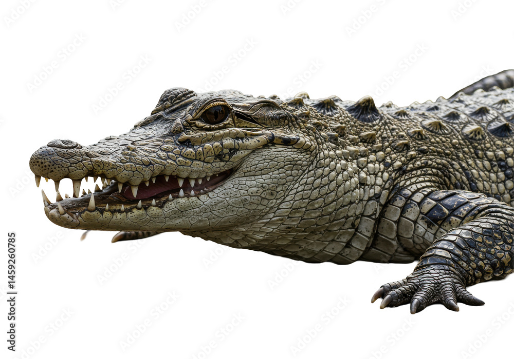 Fototapeta premium A chilling portrait of a Nile crocodile showing off teeth and scales