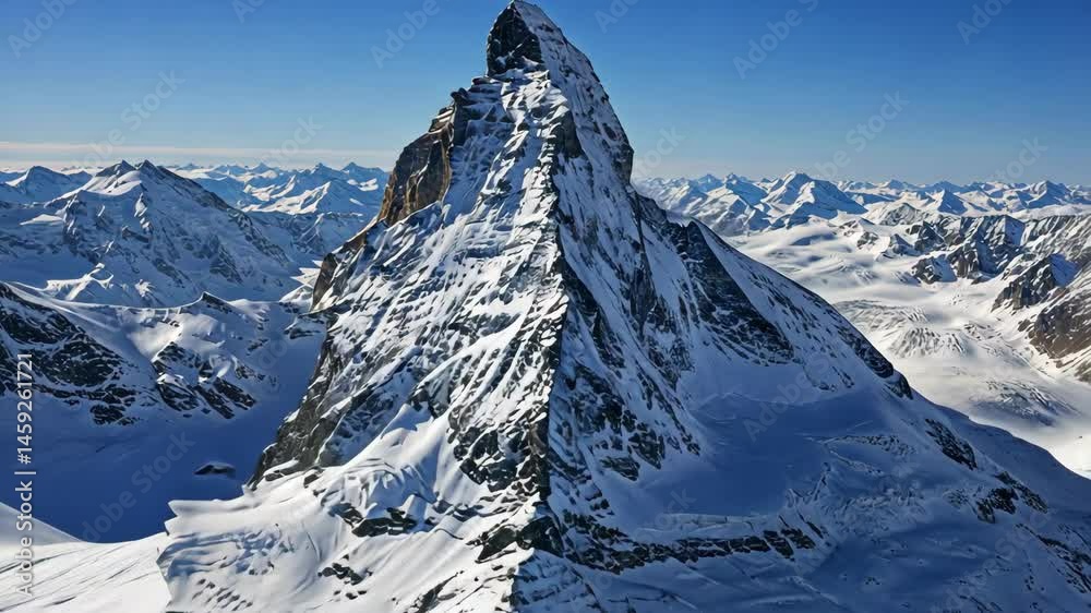 Snow covered Matterhorn peak on a clear day