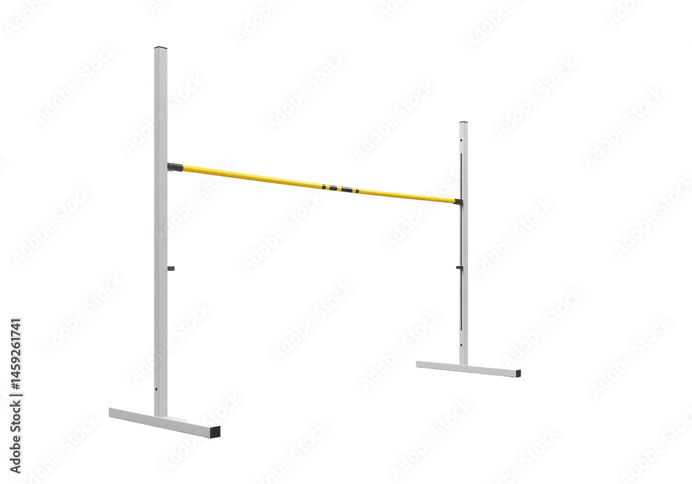 A high jump apparatus stands ready against a stark black background A high jump apparatus stands ready against a stark black background