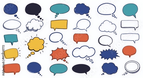 Collection of Hand-Drawn Speech Bubbles and Thought Bubbles for Comics, Presentations, and Designs