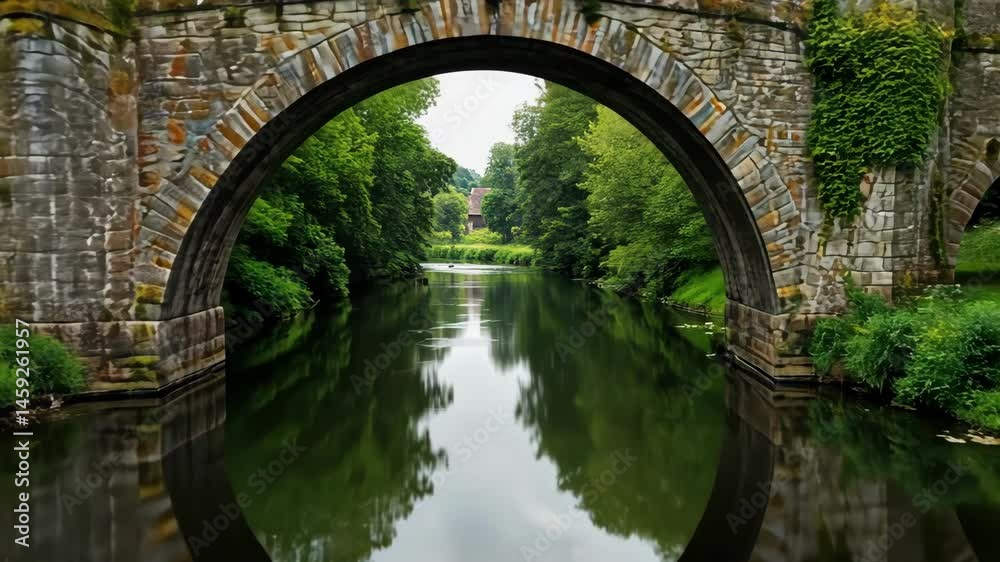 Old stone bridge reflecting in a peaceful river. Old stone bridge reflecting in a peaceful river.