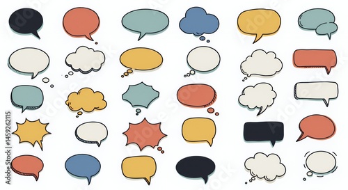 Collection of Hand-Drawn Speech Bubbles for Communication and Design