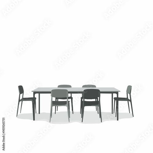 Modern Dining Table with Chairs Illustration Set

